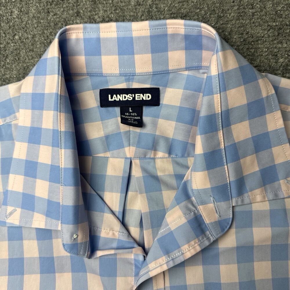 Lands End Traditional Fit Mens Long Sleeve Blue Pink Button Shirt 16-16.5 Large - Picture 2 of 7